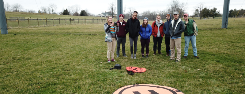 Students flying drones at VT Drone Park