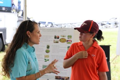 Shannon Ellis (VT; BS, MS from CALS), BASF Sales and former Executive Director of the Virginia Soybean Association, discusses potential for edamame (vegetable soybeans) as a specialty crop for Virginia farmers with CAIA Affiliate Faculty Bo Zhang (SPES).
