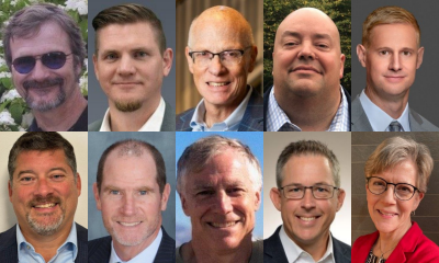 New Virginia Tech National Security Institute advisory board members. Top row, from left to right: Bear Ard, Jason Bales, Phil Eichensehr, Kevin Fogarty, George Barnes. Bottom row, from left to right: Chris Jones, Kevin Keating, Kirk McConnell, Gregory Simer, Karen Warack. 